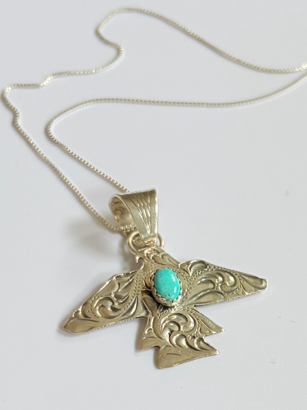 Chaco Canyon Sterling Silver Turquoise Eagle Pendant with Chain Hand crafted NWT - Picture 4 of 7